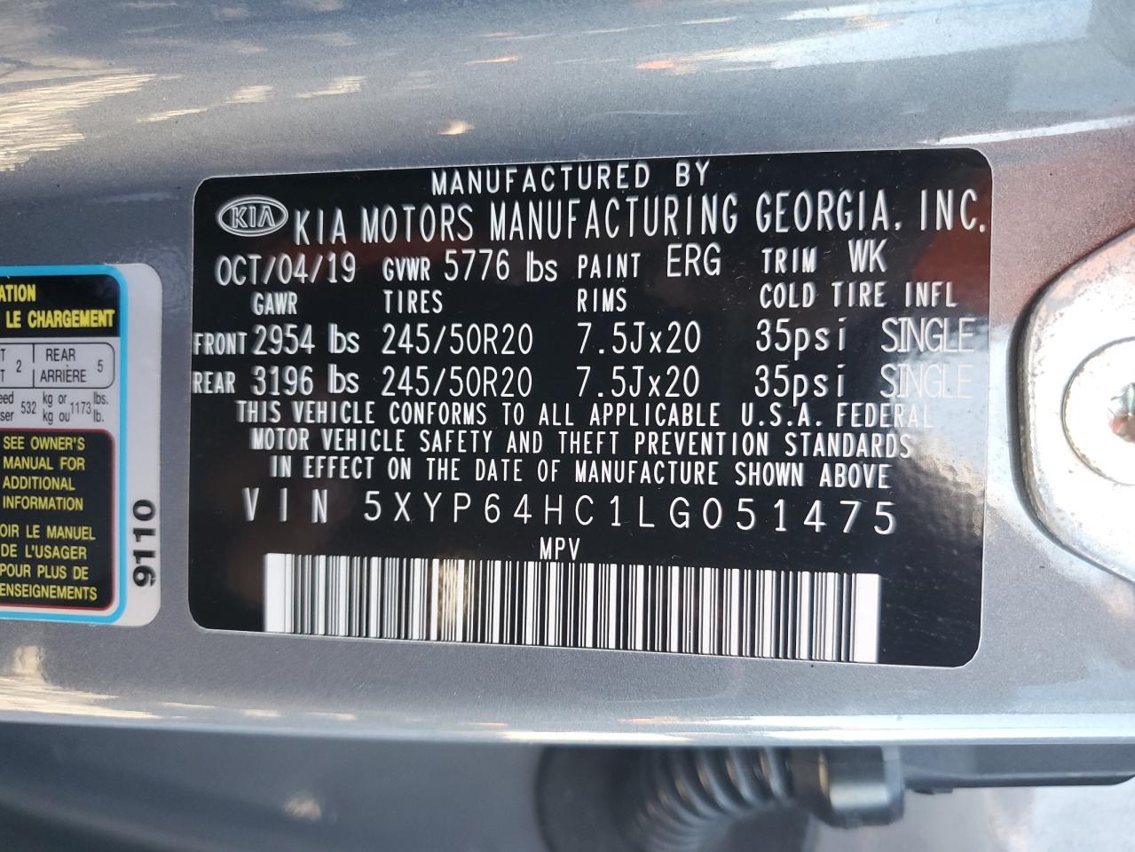 2020 Kia Telluride S VIN: 5XYP64HC1LG051475 Lot: 81864855