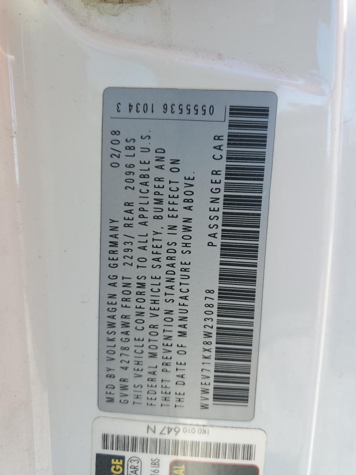 2008 Volkswagen Gti VIN: WVWEV71KX8W230878 Lot: 84175265