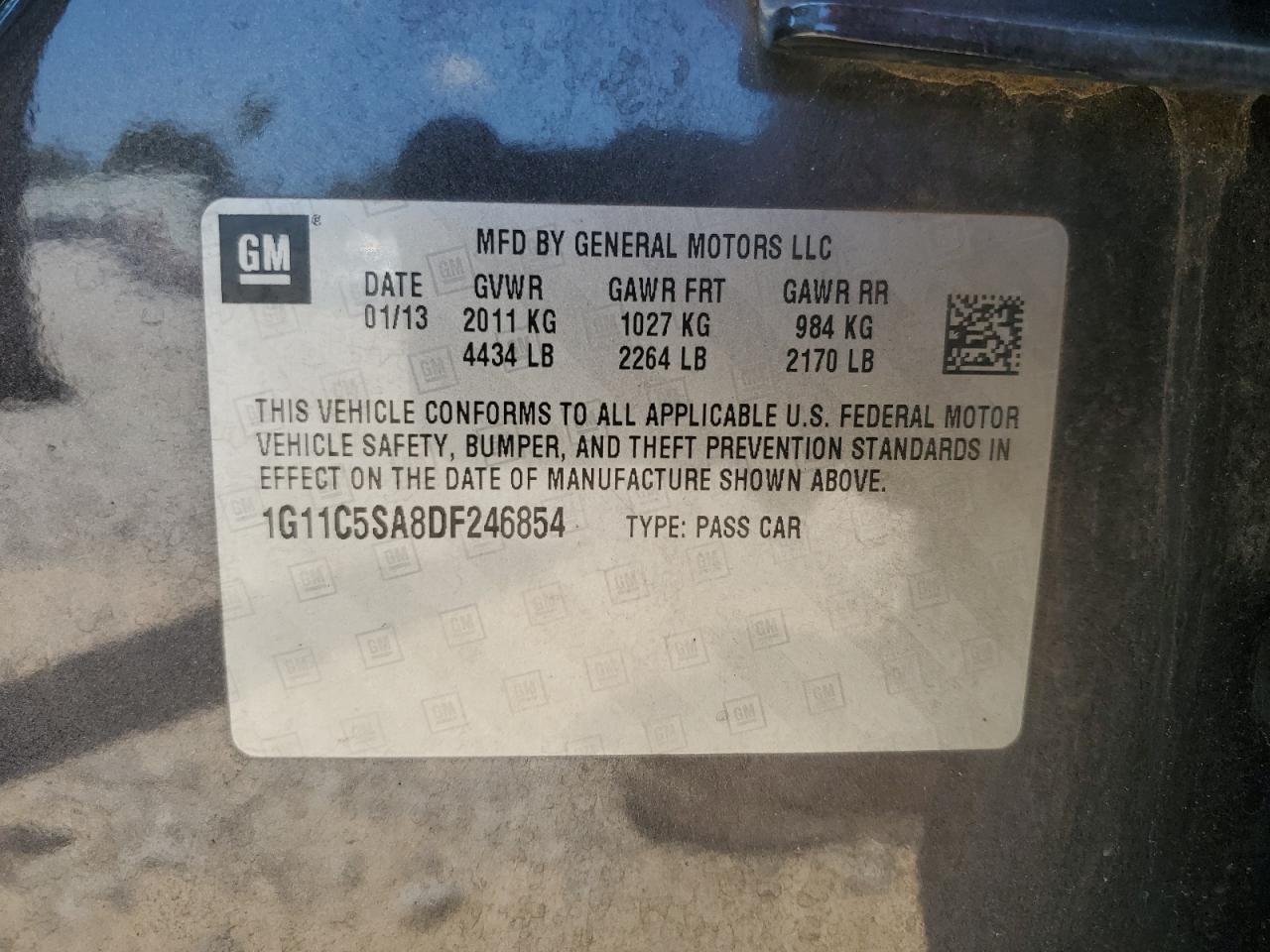 2013 Chevrolet Malibu 1Lt VIN: 1G11C5SA8DF246854 Lot: 80058295