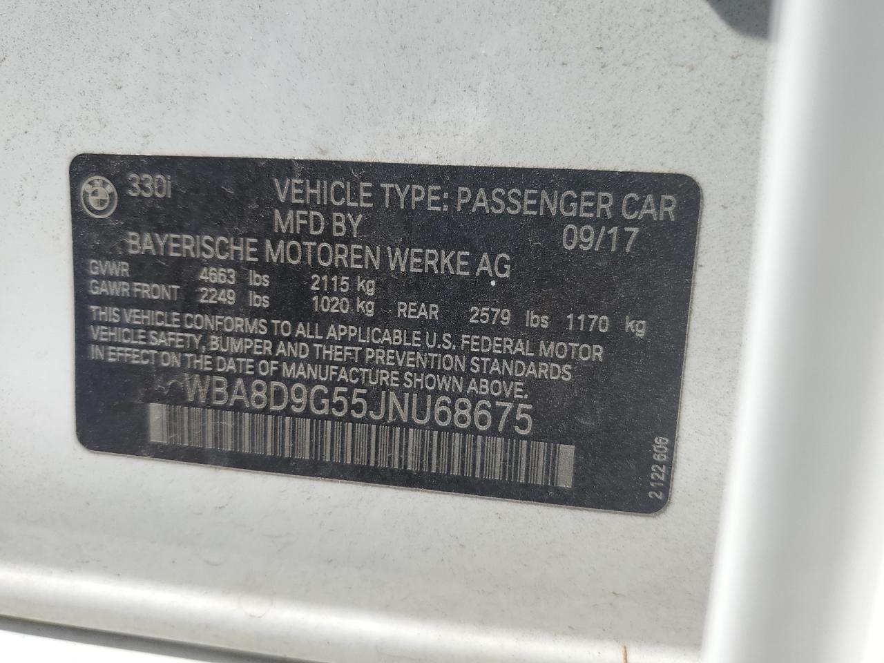 2018 BMW 330 Xi VIN: WBA8D9G55JNU68675 Lot: 80465075