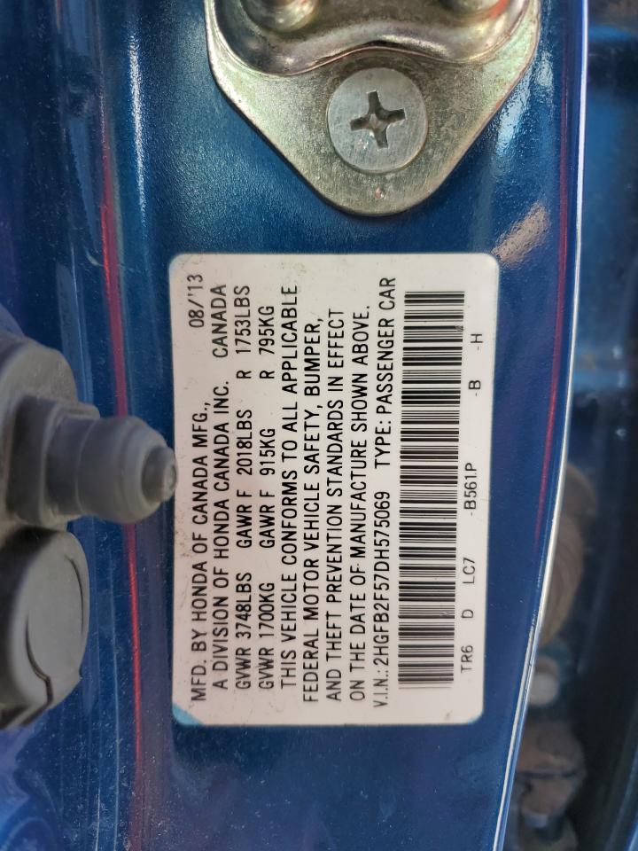 2013 Honda Civic Lx VIN: 2HGFB2F57DH575069 Lot: 80495205
