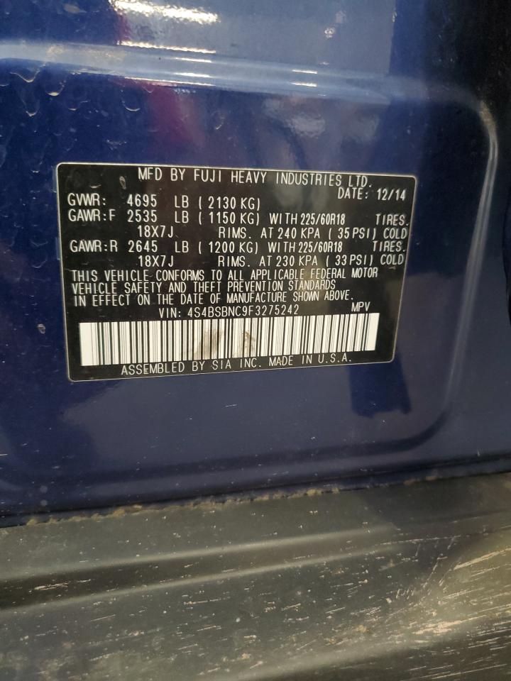 2015 Subaru Outback 2.5I Limited VIN: 4S4BSBNC9F3275242 Lot: 83834215