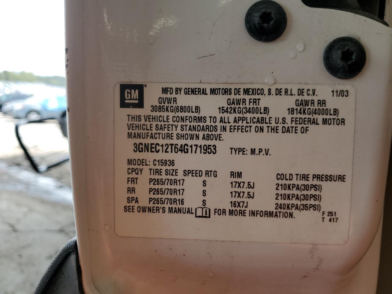 2004 Chevrolet Avalanche C1500 VIN: 3GNEC12T64G171953 Lot: 80693885