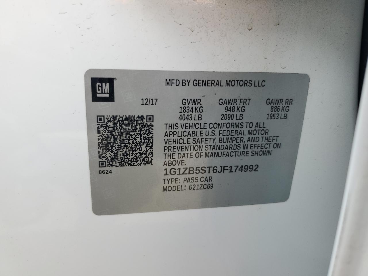 2018 Chevrolet Malibu Ls VIN: 1G1ZB5ST6JF174992 Lot: 82170315