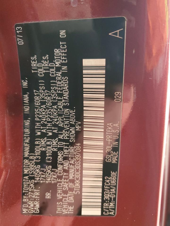 2013 Toyota Sienna Le VIN: 5TDKK3DC3DS397084 Lot: 71872225