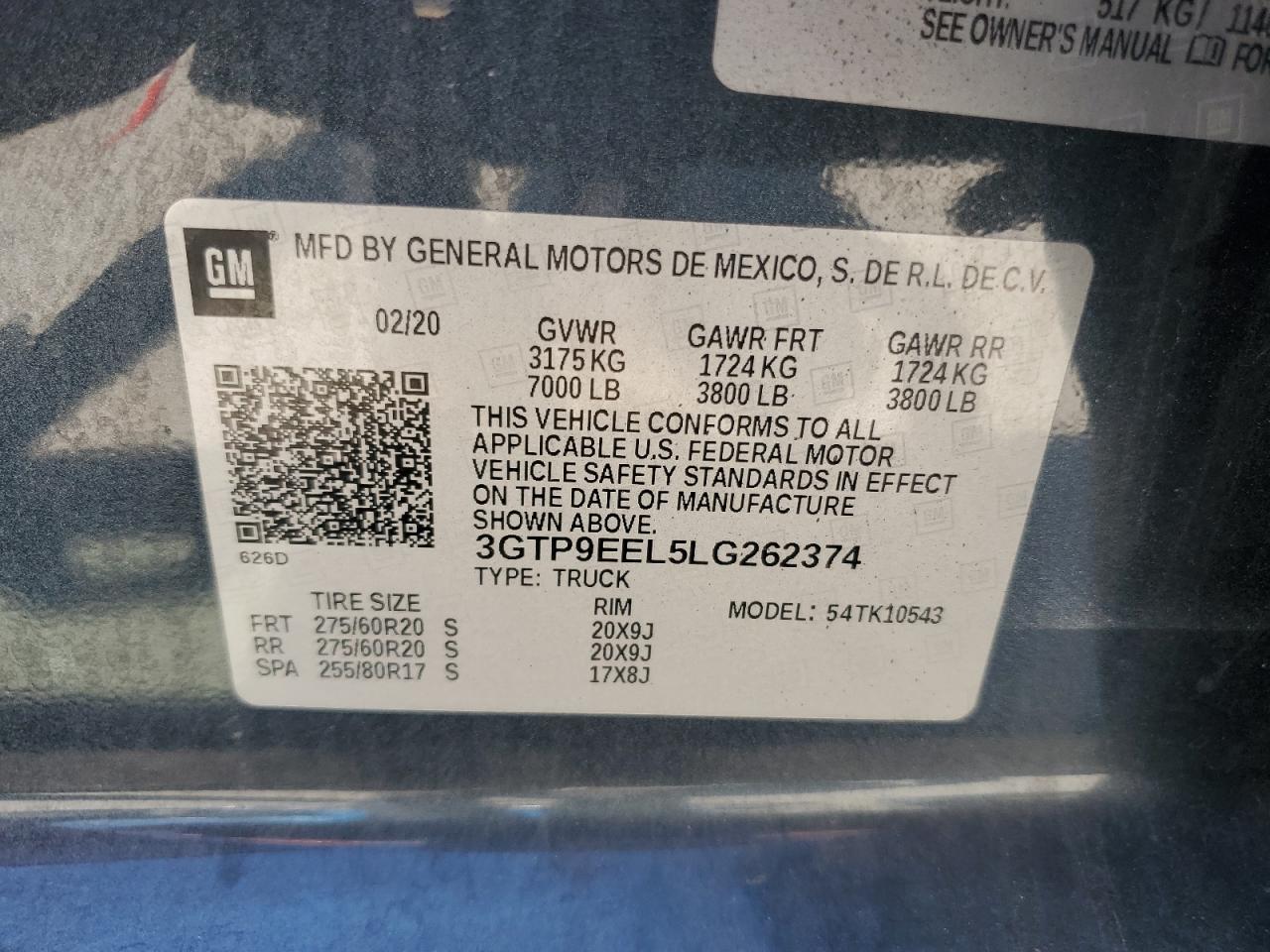 2020 GMC Sierra K1500 At4 VIN: 3GTP9EEL5LG262374 Lot: 71430735