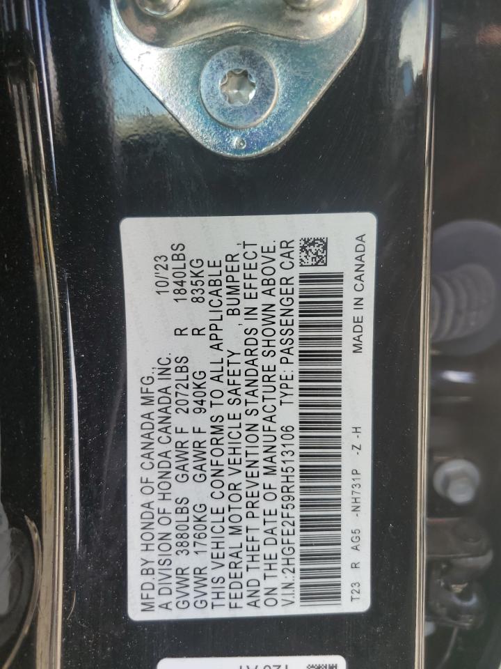 2024 Honda Civic Sport VIN: 2HGFE2F59RH513106 Lot: 80860875