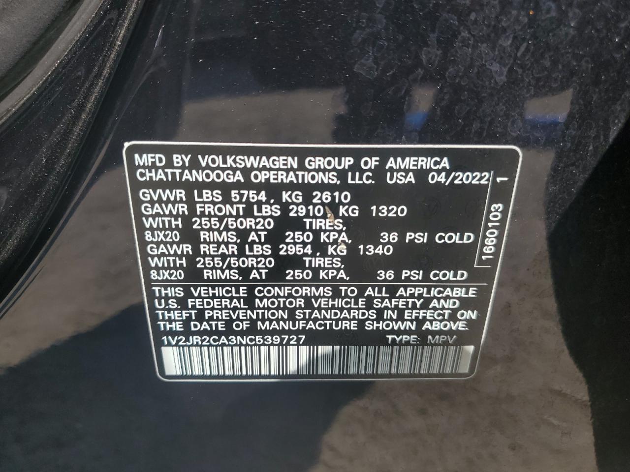 2022 Volkswagen Atlas Se VIN: 1V2JR2CA3NC539727 Lot: 81286395