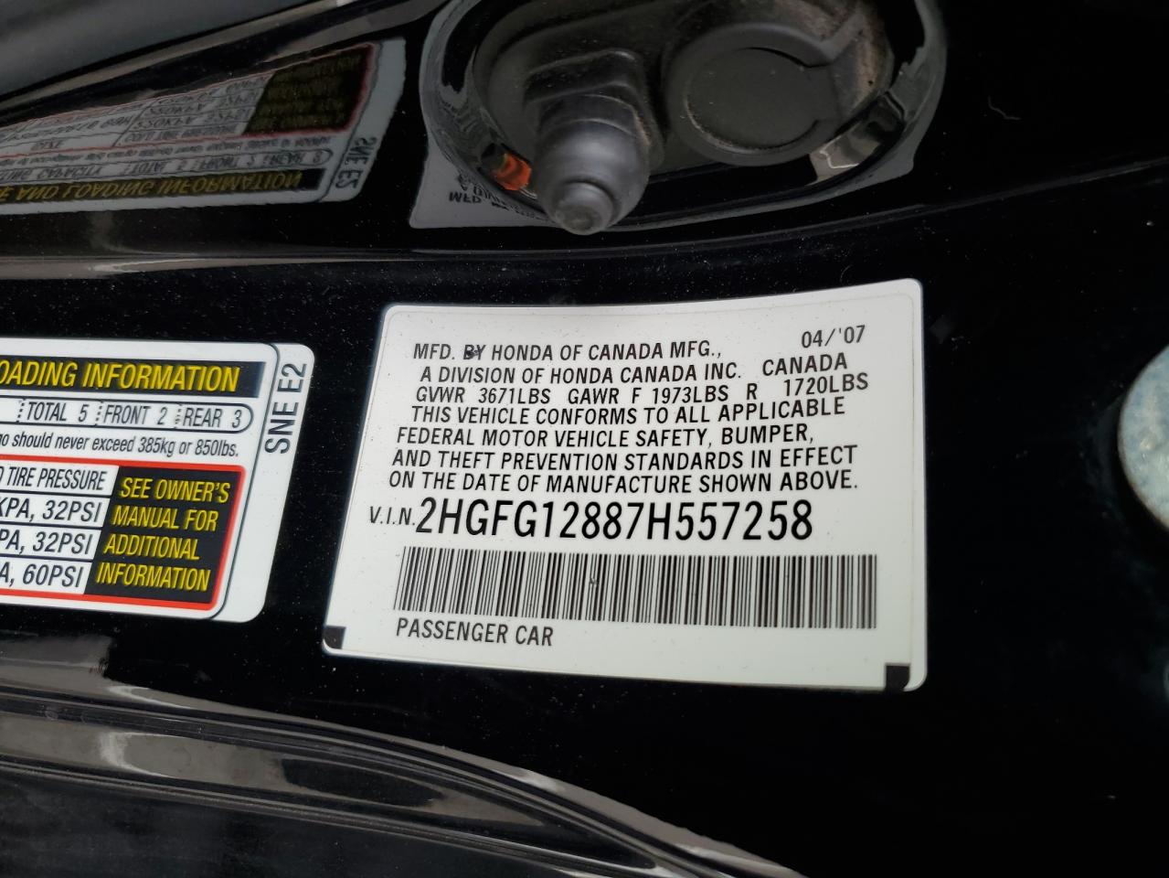 2007 Honda Civic Ex VIN: 2HGFG12887H557258 Lot: 81058955