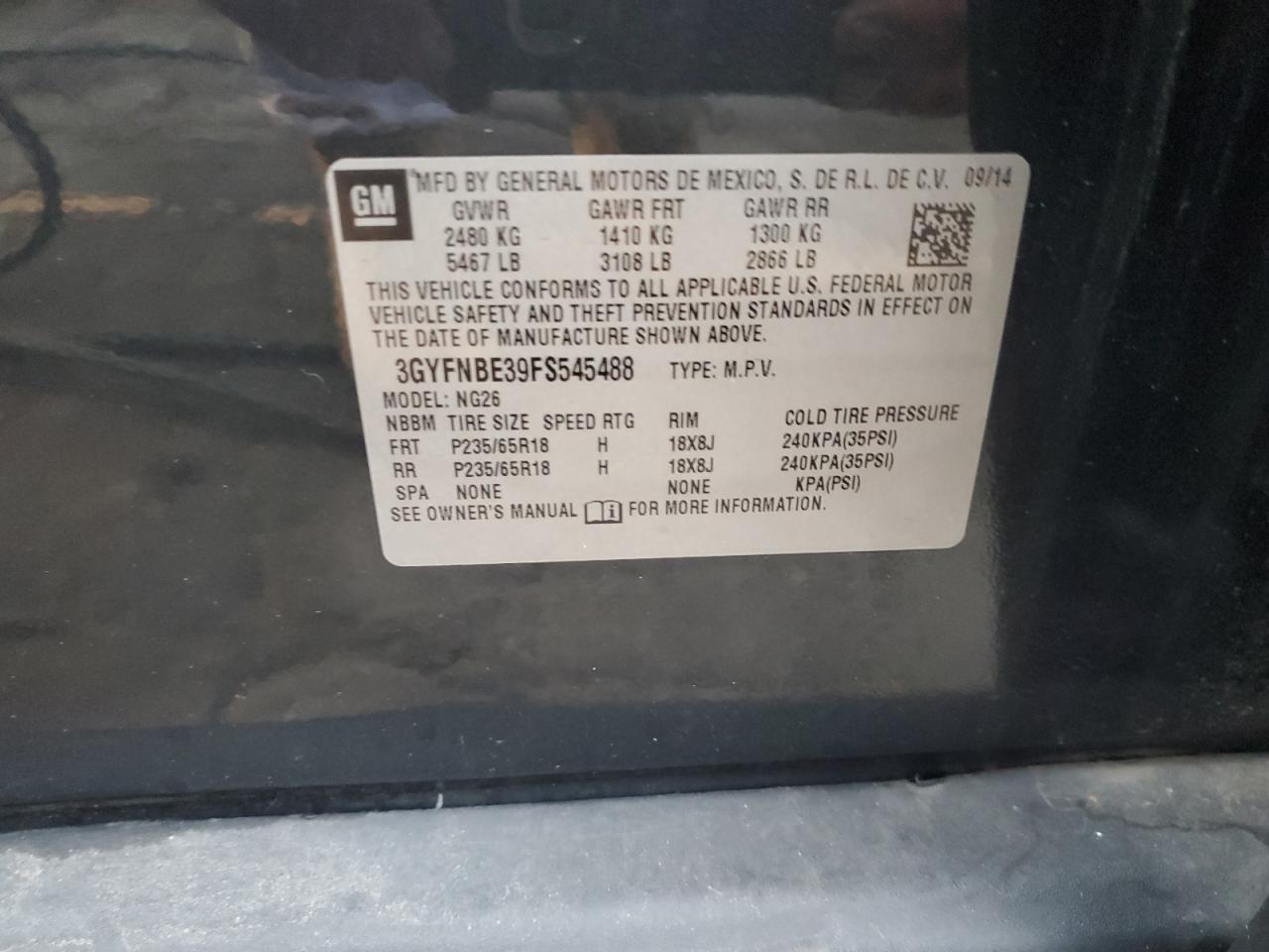 2015 Cadillac Srx Luxury Collection VIN: 3GYFNBE39FS545488 Lot: 81113515