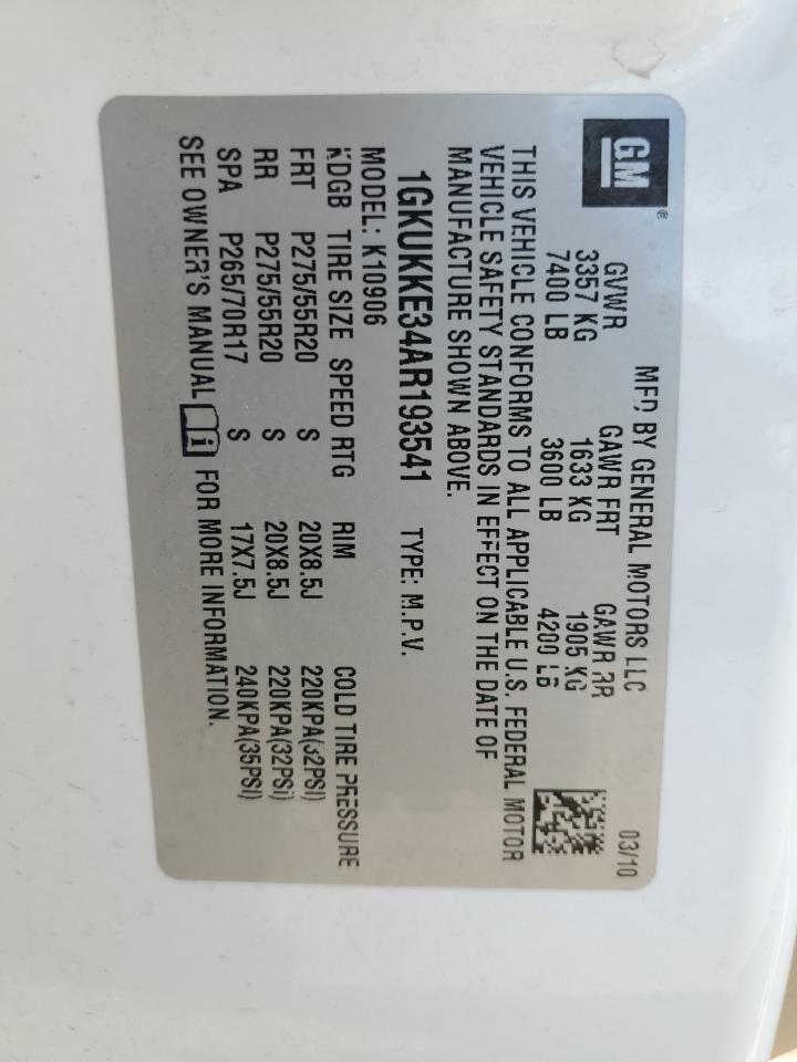 2010 GMC Yukon Xl K1500 Slt VIN: 1GKUKKE34AR193541 Lot: 71882945