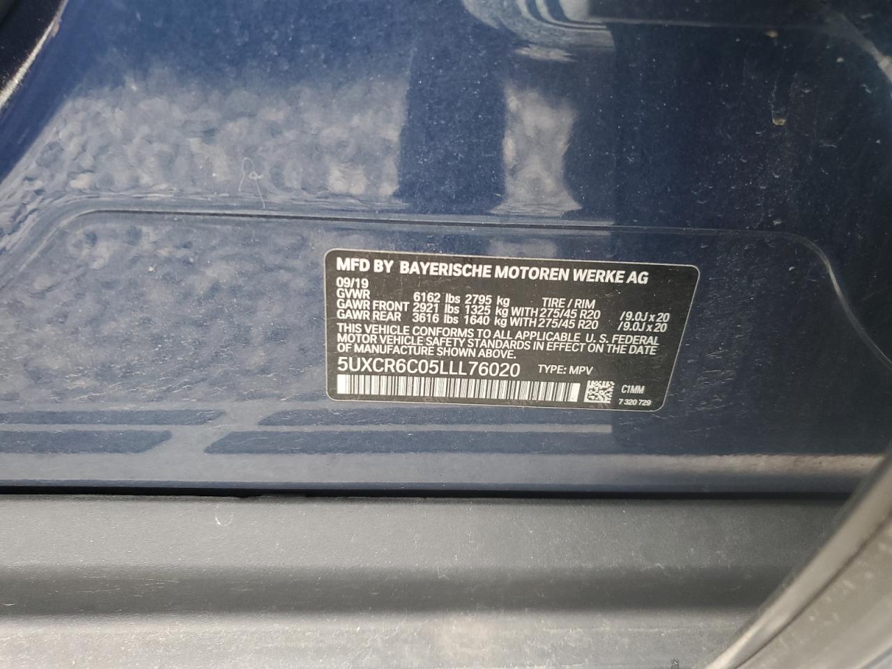 2020 BMW X5 xDrive40I VIN: 5UXCR6C05LLL76020 Lot: 80869595