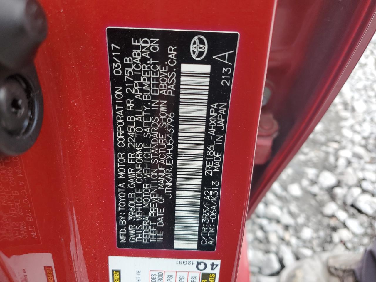 2017 Toyota Corolla Im VIN: JTNKARJEXHJ543796 Lot: 84285565