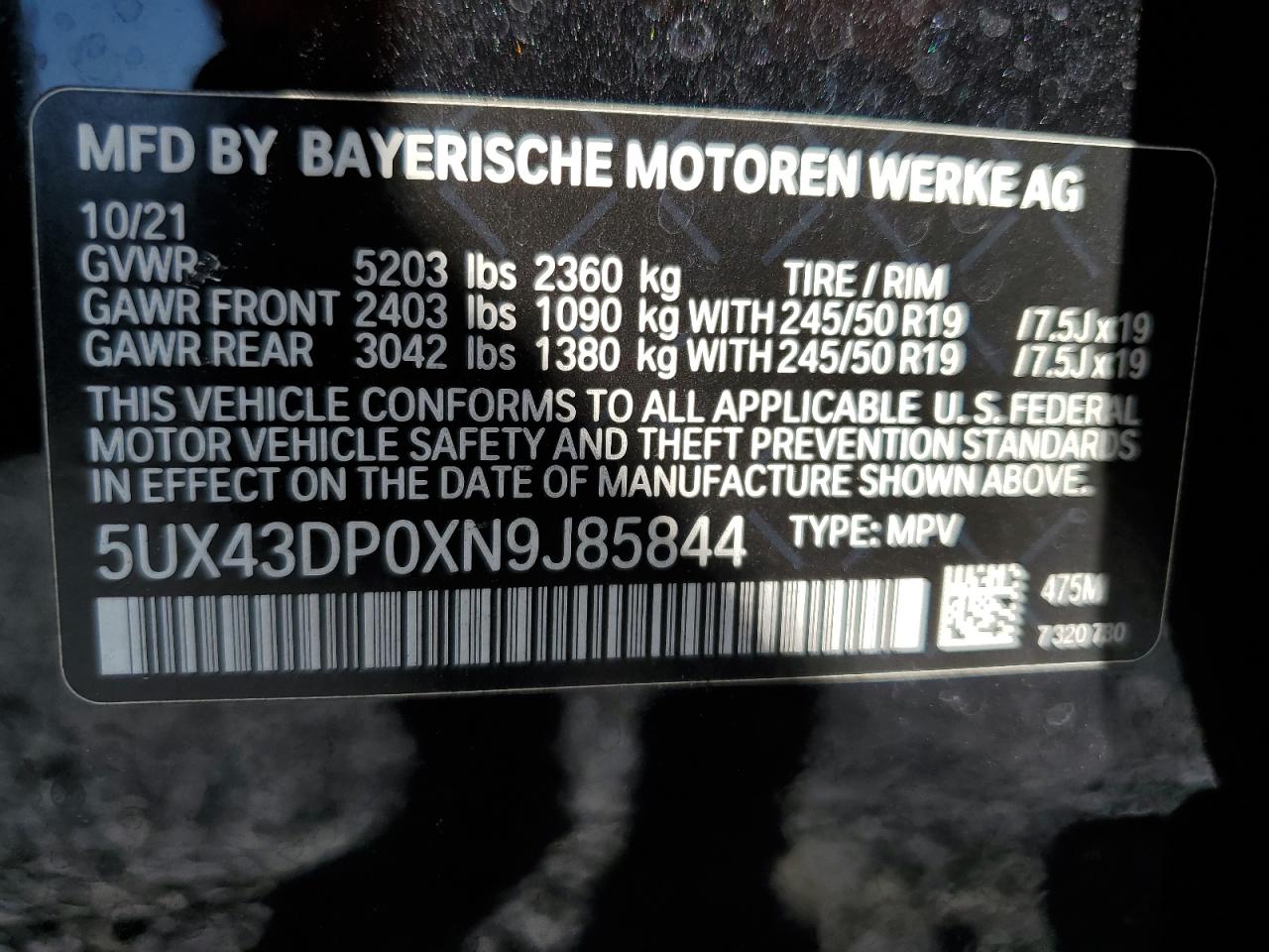 2022 BMW X3 Sdrive30I VIN: 5UX43DP0XN9J85844 Lot: 81596655