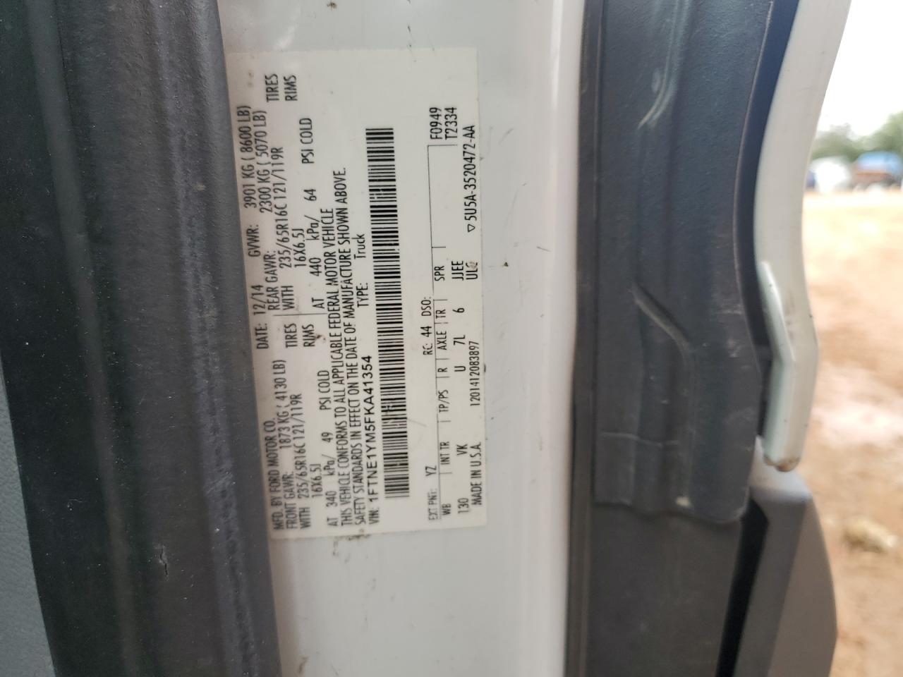 2015 Ford Transit T-150 VIN: 1FTNE1YM5FKA41354 Lot: 81922235