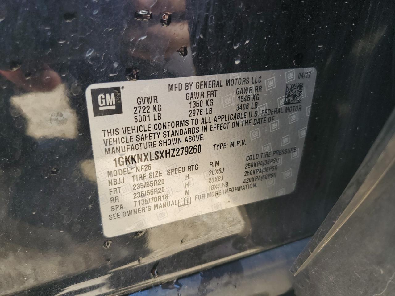 2017 GMC Acadia Denali VIN: 1GKKNXLSXHZ279260 Lot: 80198765