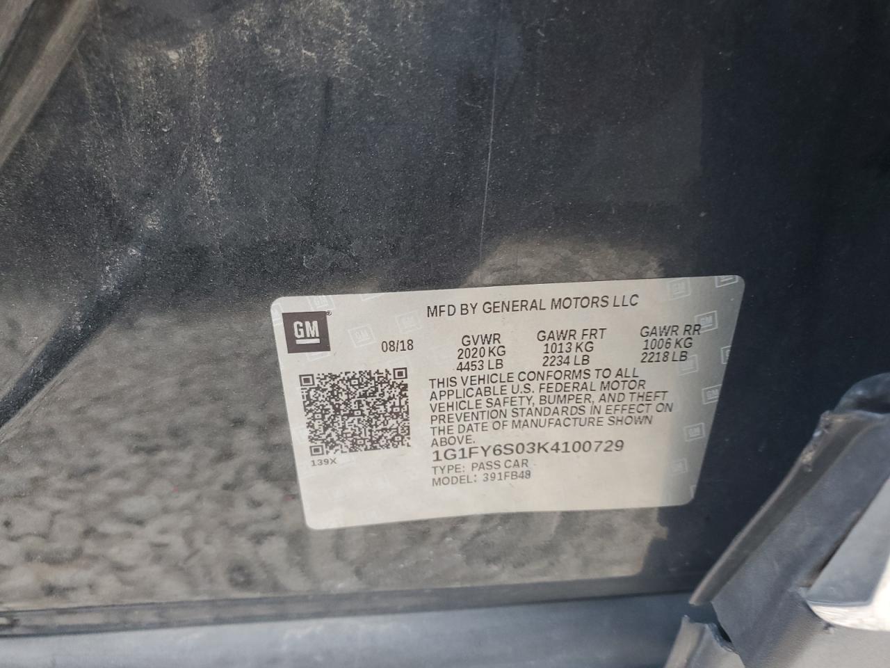 2019 Chevrolet Bolt Ev Lt VIN: 1G1FY6S03K4100729 Lot: 80679815