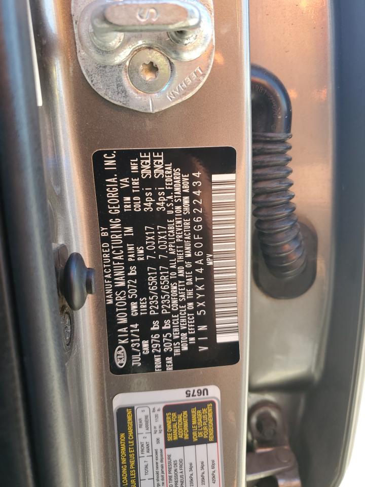 2015 Kia Sorento Lx VIN: 5XYKT4A60FG622434 Lot: 81754425