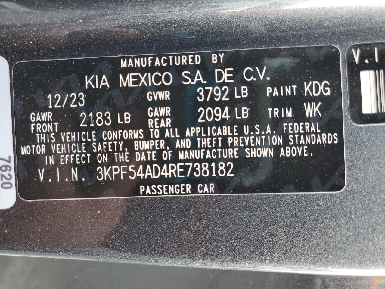 2024 Kia Forte Gt Line VIN: 3KPF54AD4RE738182 Lot: 80269155