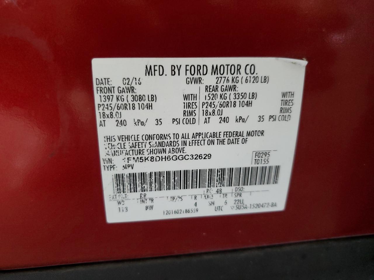 2016 Ford Explorer Xlt VIN: 1FM5K8DH6GGC32629 Lot: 82061585