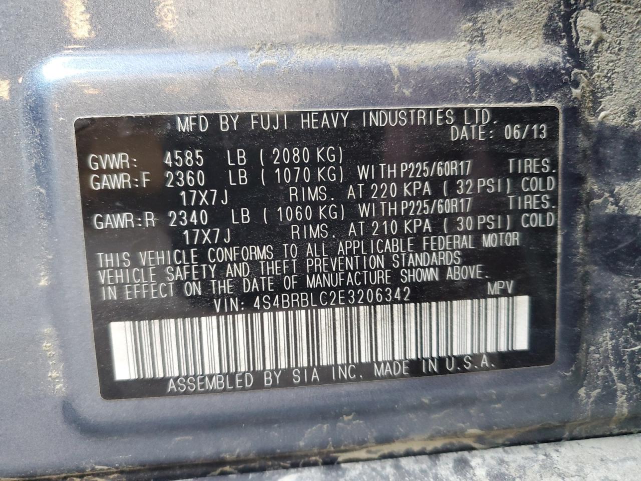 2014 Subaru Outback 2.5I Limited VIN: 4S4BRBLC2E3206342 Lot: 84185865