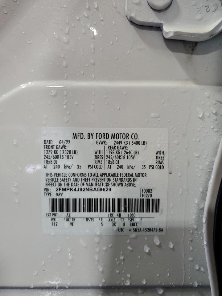 2022 Ford Edge Sel VIN: 2FMPK4J92NBA59629 Lot: 81495875