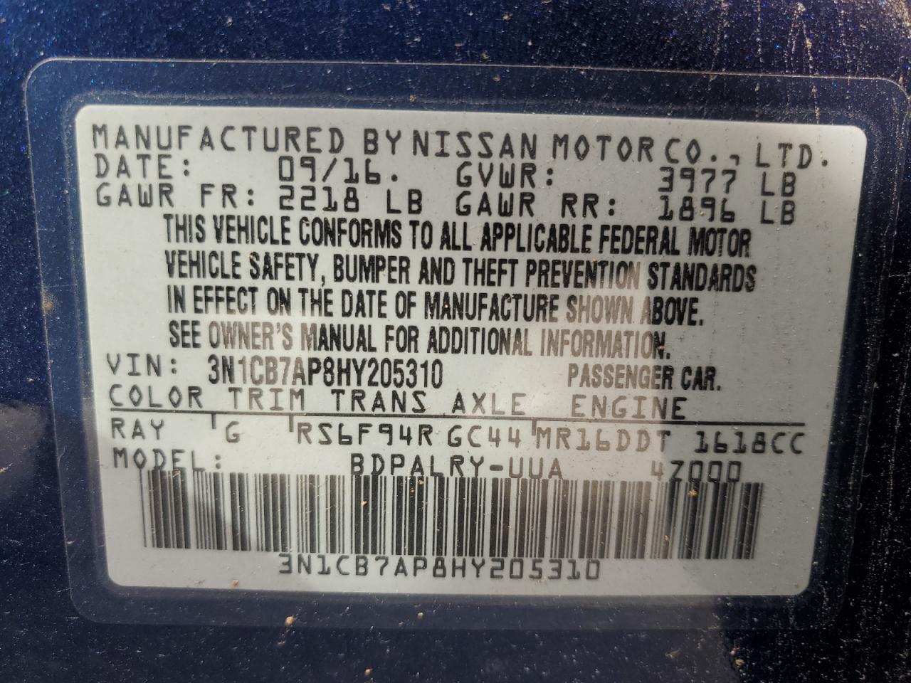 2017 Nissan Sentra Sr Turbo VIN: 3N1CB7AP8HY205310 Lot: 71808265