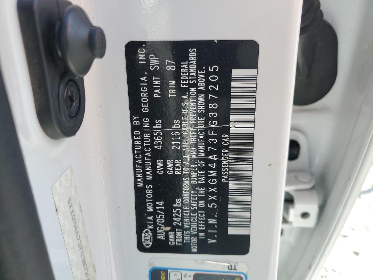 2015 Kia Optima Lx VIN: 5XXGM4A73FG387205 Lot: 72087895