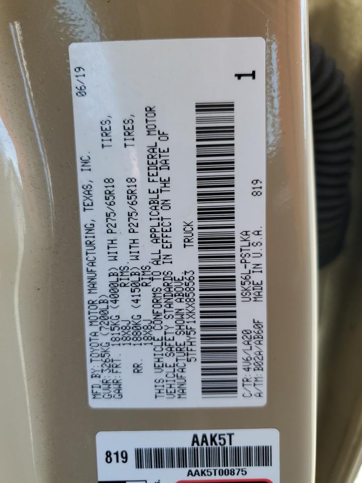 2019 Toyota Tundra Crewmax Limited VIN: 5TFHY5F1XKX858563 Lot: 81878225