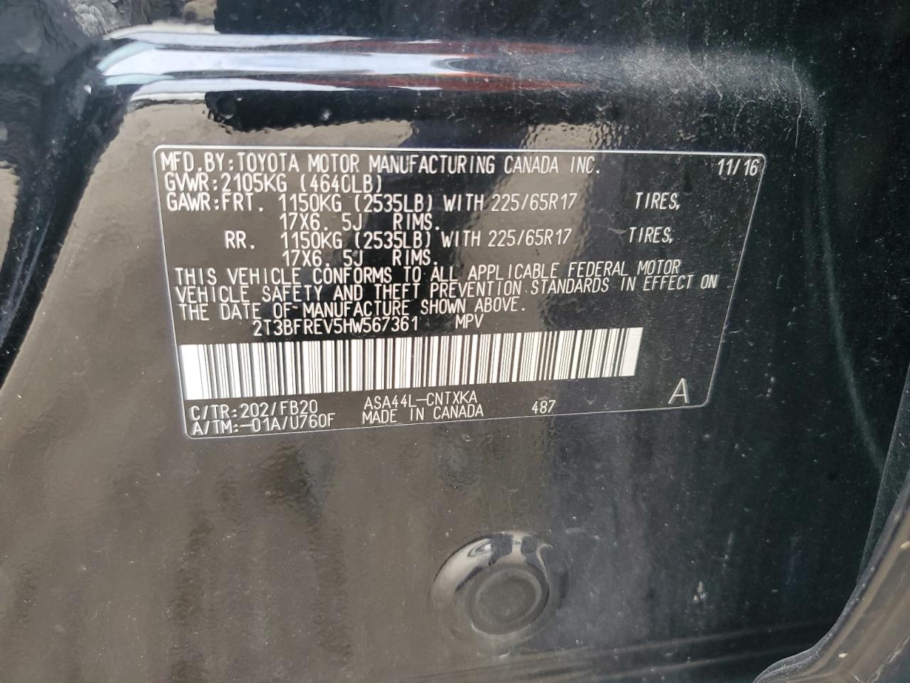 2017 Toyota Rav4 Le VIN: 2T3BFREV5HW567361 Lot: 71265295