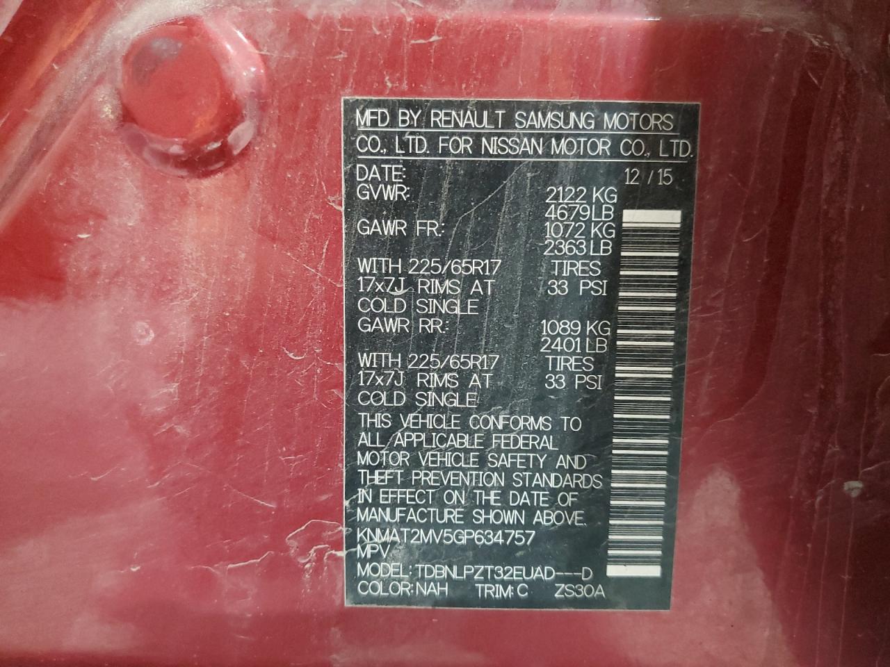 2016 Nissan Rogue S VIN: KNMAT2MV5GP634757 Lot: 81718265