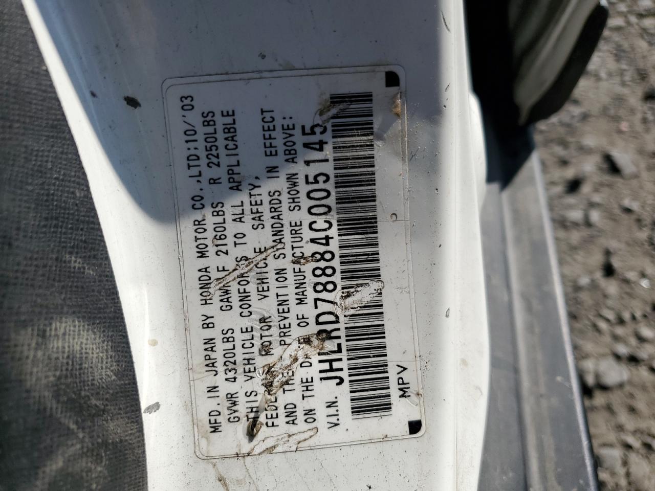 2004 Honda Cr-V Ex VIN: JHLRD78884C005145 Lot: 81692985