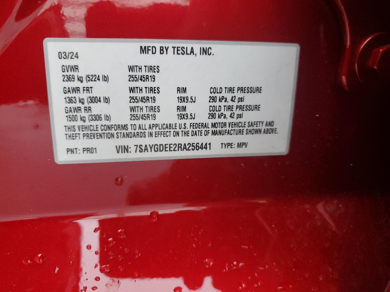 2024 Tesla Model Y VIN: 7SAYGDEE2RA256441 Lot: 71406265