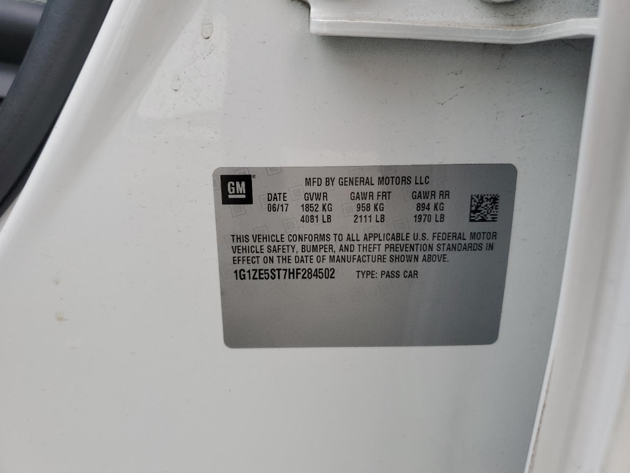 2017 Chevrolet Malibu Lt VIN: 1G1ZE5ST7HF284502 Lot: 82166155