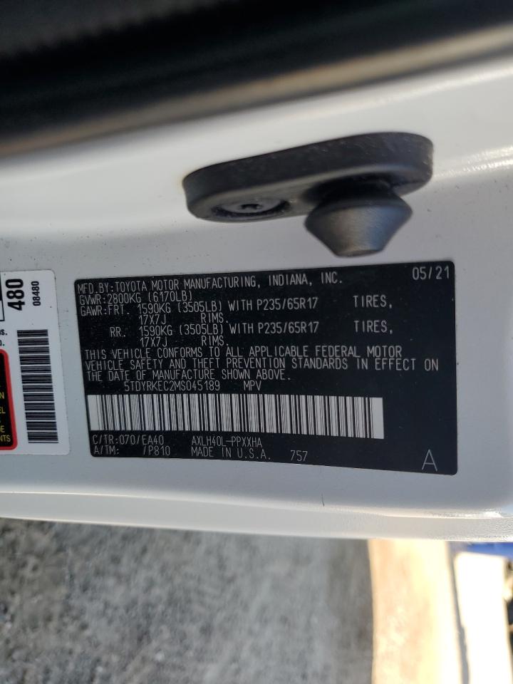 2021 Toyota Sienna Xle VIN: 5TDYRKEC2MS045189 Lot: 82119535