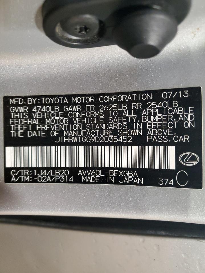 2013 Lexus Es 300H VIN: JTHBW1GG9D2035452 Lot: 84015155