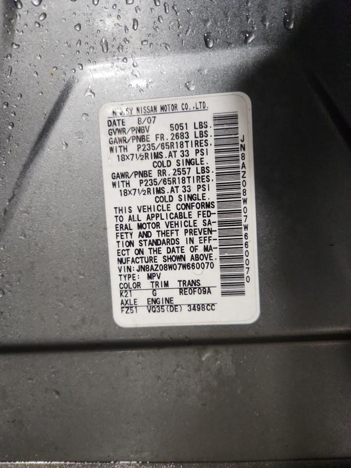 2007 Nissan Murano Sl VIN: JN8AZ08W07W660070 Lot: 80016875