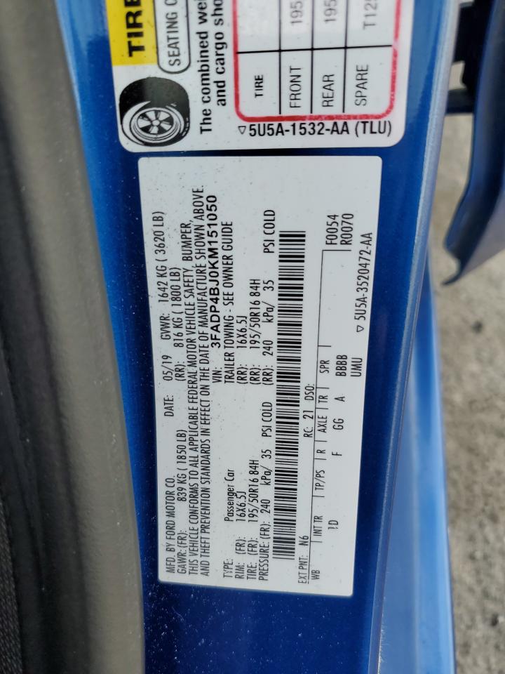 2019 Ford Fiesta Se VIN: 3FADP4BJ0KM151050 Lot: 81122365