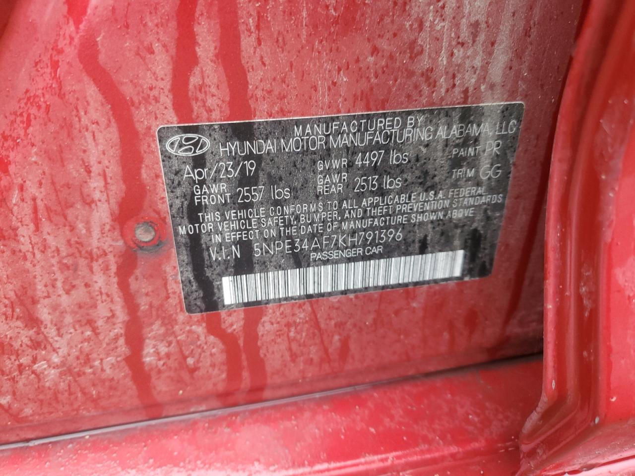 2019 Hyundai Sonata Limited VIN: 5NPE34AF7KH791396 Lot: 81540315