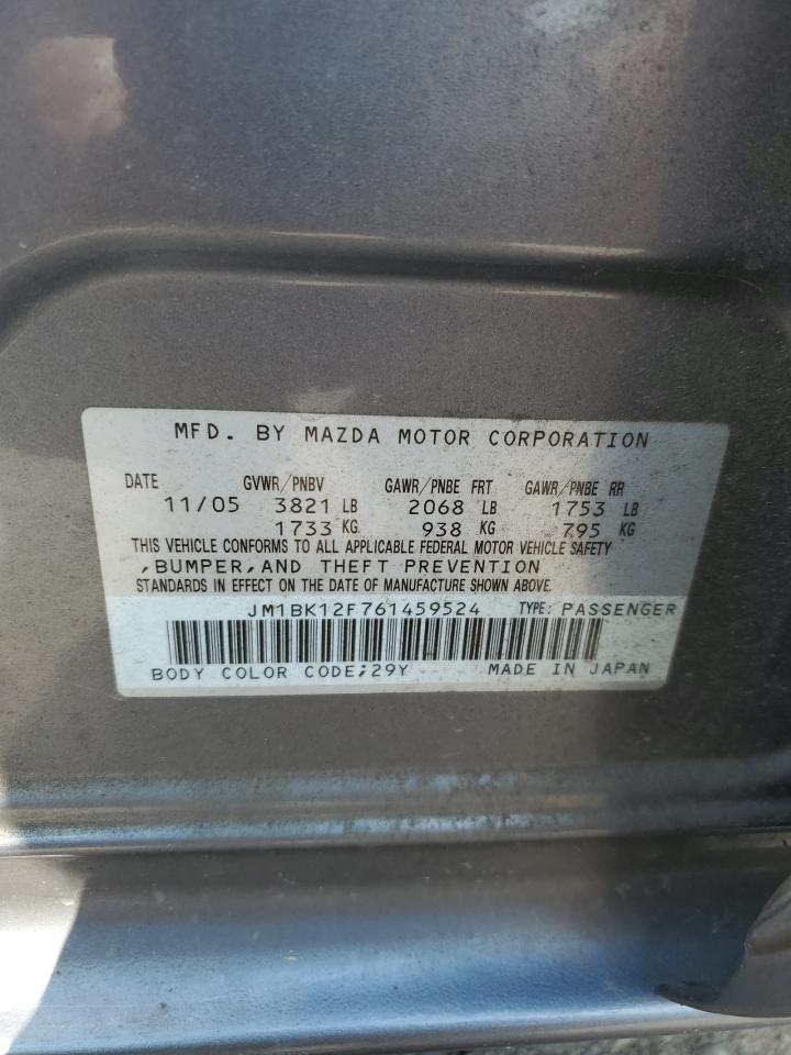 2006 Mazda 3 I VIN: JM1BK12F761459524 Lot: 71489435