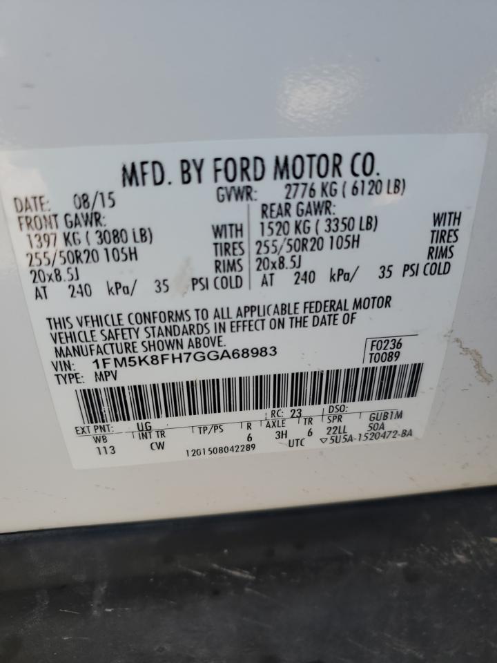 2016 Ford Explorer Limited VIN: 1FM5K8FH7GGA68983 Lot: 83979445