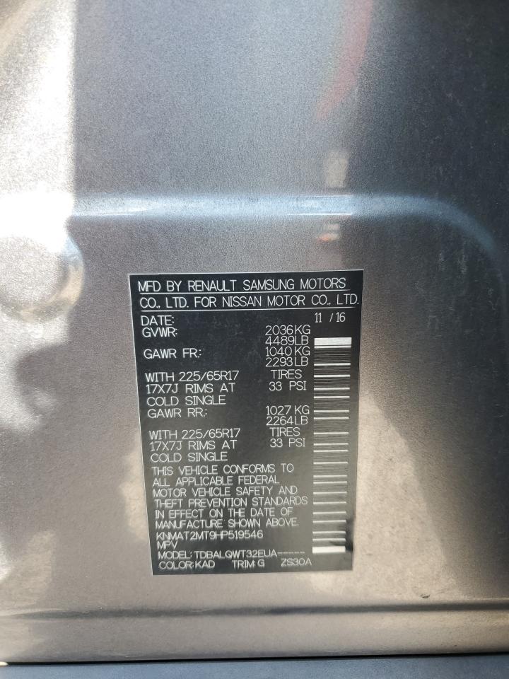 2017 Nissan Rogue S VIN: KNMAT2MT9HP519546 Lot: 72025335