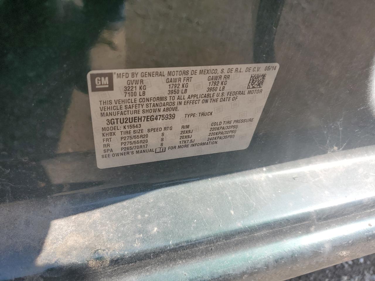 2014 GMC Sierra K1500 Sle VIN: 3GTU2UEH7EG475939 Lot: 71237765