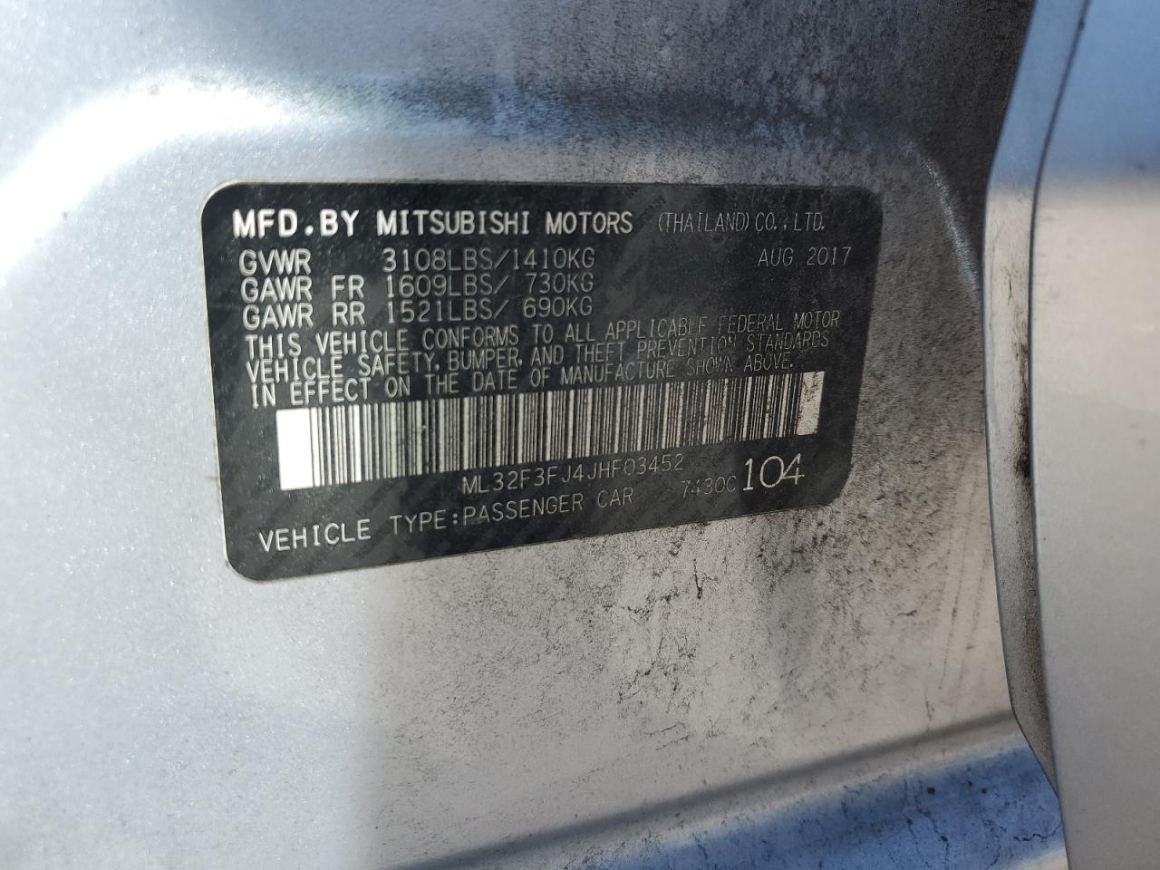 2018 Mitsubishi Mirage G4 Es VIN: ML32F3FJ4JHF03452 Lot: 71250515
