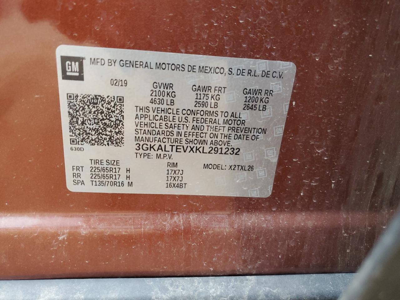 2019 GMC Terrain Sle VIN: 3GKALTEVXKL291232 Lot: 81411575