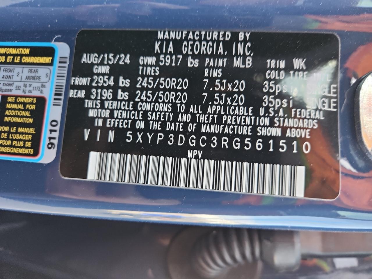 2024 Kia Telluride Ex VIN: 5XYP3DGC3RG561510 Lot: 84289185