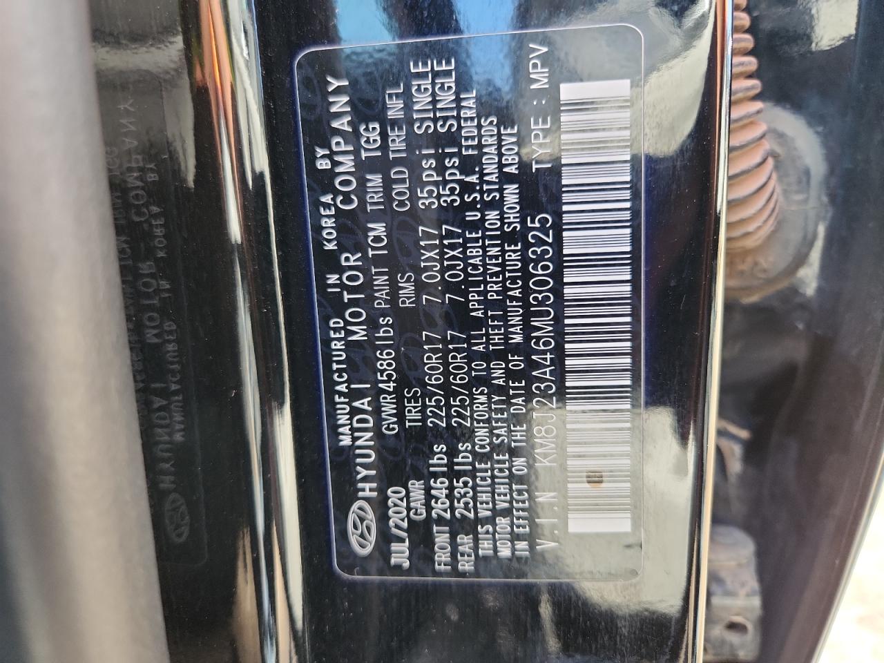 2021 Hyundai Tucson Se VIN: KM8J23A46MU306325 Lot: 83870505