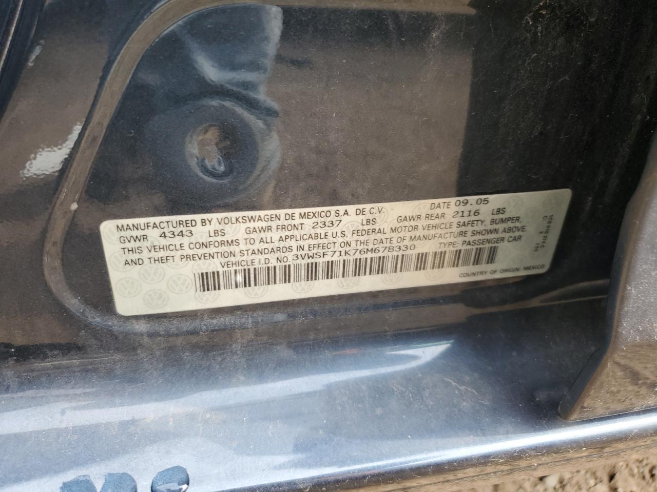 2006 Volkswagen Jetta 2.5 Option Package 1 VIN: 3VWSF71K76M678330 Lot: 70476645