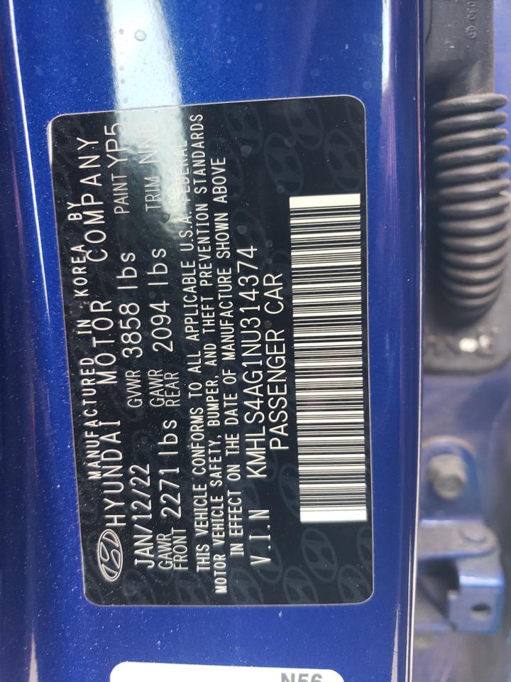 2022 Hyundai Elantra Sel VIN: KMHLS4AG1NU314374 Lot: 83862405