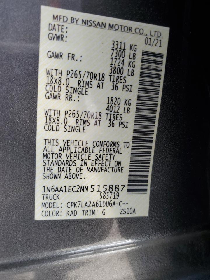 2021 Nissan Titan S VIN: 1N6AA1EC2MN515887 Lot: 70995675